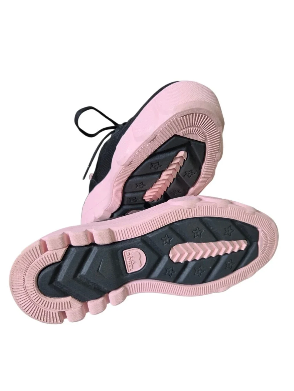 SOREL Caribou X Womens Waterproof Black with Pink Platform Sneakers, size 9.5.